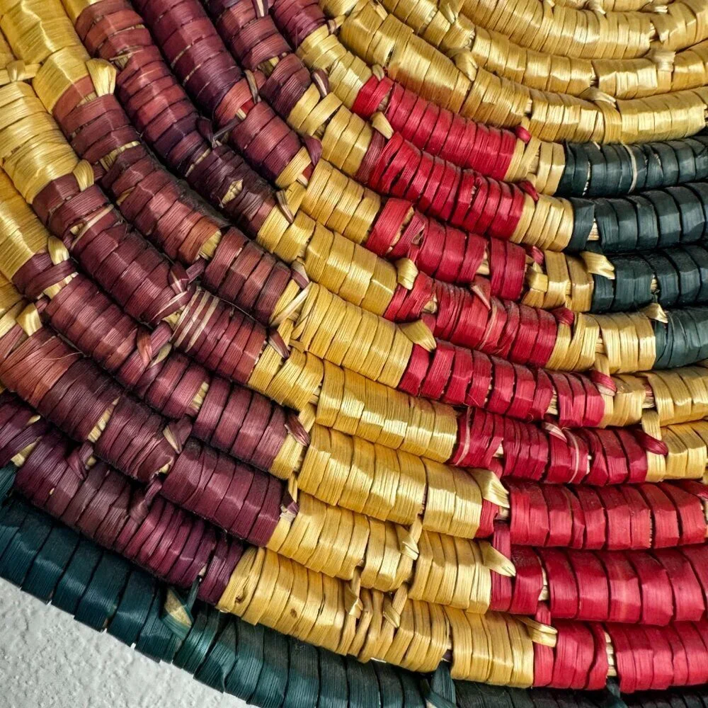 Southwestern Rattan Woven Multicolor Flat Basket Wall Decor 14